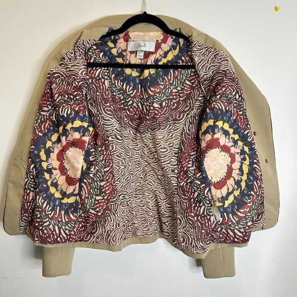 Blink Women's Tan Cotton Equestrian Coat Jacket S Leather Trim Dressage Show - Picture 6 of 10